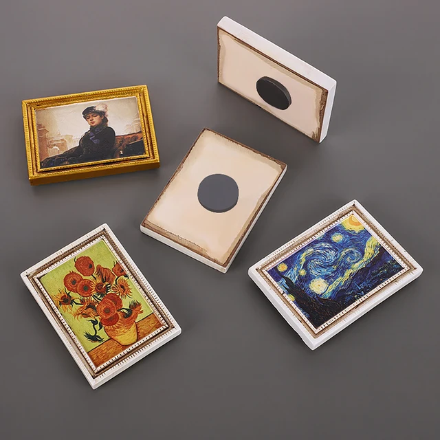Magneti per frigorifero con pittura di fama mondiale Decorazioni creative per porte di frigorifero Mini opere di Van Gogh Monet 5