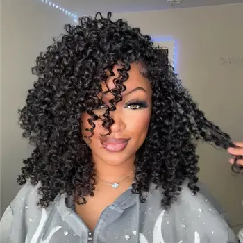 Natural Black Burmese Curly Crochet Hair 18inch Knotless Pre Separated Feather Remy Human Hair Lightweight Reusable Extensions 1