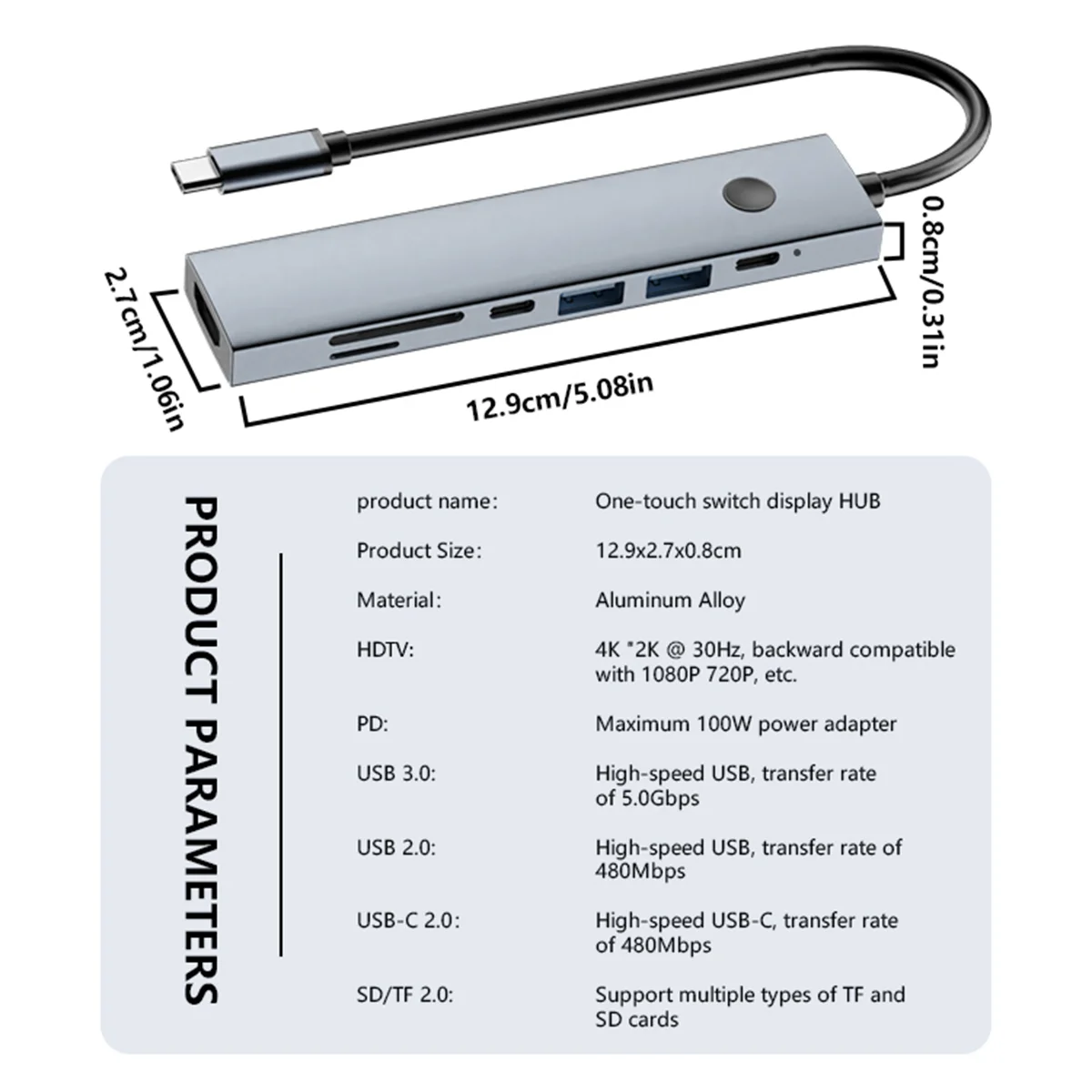 NADODO 7 in 1 USB C Adapter with HDTV 4K PD 100W USB3.0&2.0 USB C3.0 TF/SD for MacBook Pro Dell XPS MacBook Air and More 6