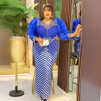 Abiti da festa africani taglie forti con paillettes per donna Moda Dashiki Ankara Abito da sera da sposa Elegante abito lungo musulmano di Natale 1