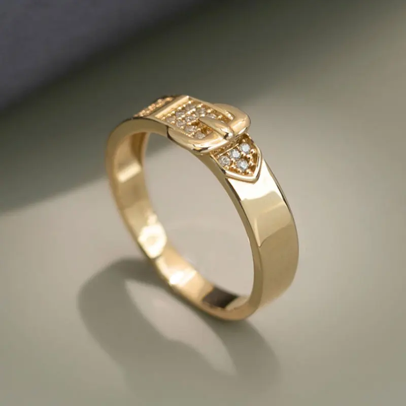 Уникальное украшение, инкрустированное ярким бриллиантом 14 к розовое золото, широкие мужские кольца с пряжкой, парные ювелирные изделия из 585 фиолетового золота