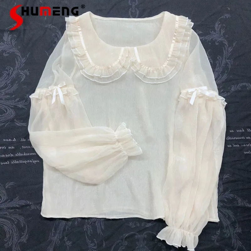 

Lolita Long Sleeves Inner Wear Shirt Pullover Top Lining Doll Collar Lace Ruffled Sweet Blouse Women's Clothes Camisa De Mujer