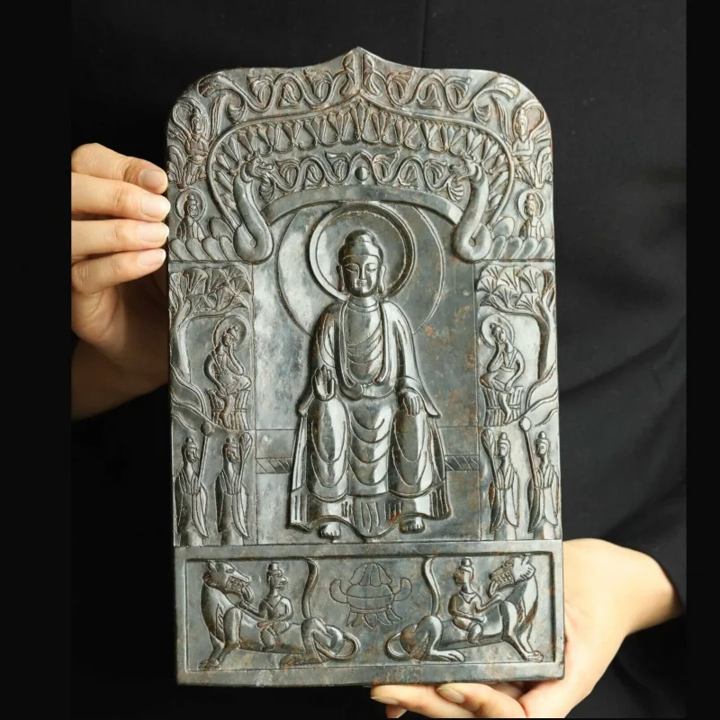 

Old natural hetian jade hand-carved statue of buddha plate bi 29cm #40