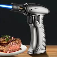 Creative Metal Turbo Gas Jet Lighter Torch Windproof Welding Gun Blue Flame Butane Cigar Smoking Lighter Kitchen Camping BBQ 2
