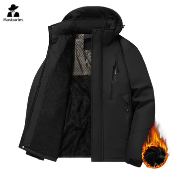 Giacca ispessita autunno e inverno Cappotto Parka foderato in pile impermeabile casual da uomo Tuta da sci all'aperto Cappotto caldo con cappuccio rimovibile 1