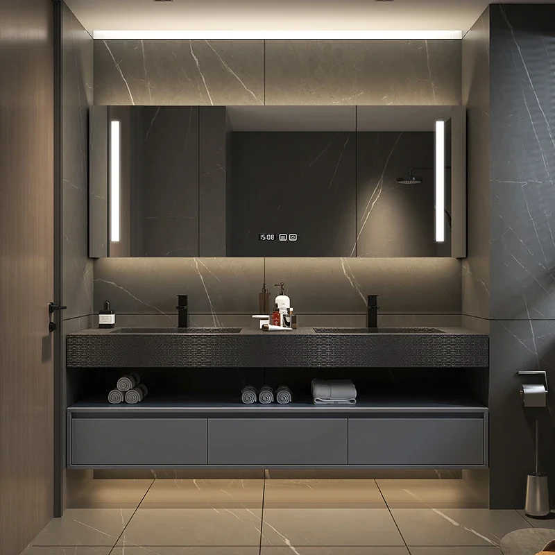 Rock-slab integrated basin bathroom cabinet modern simple bathroom washstand washstand basin cabinet combination
