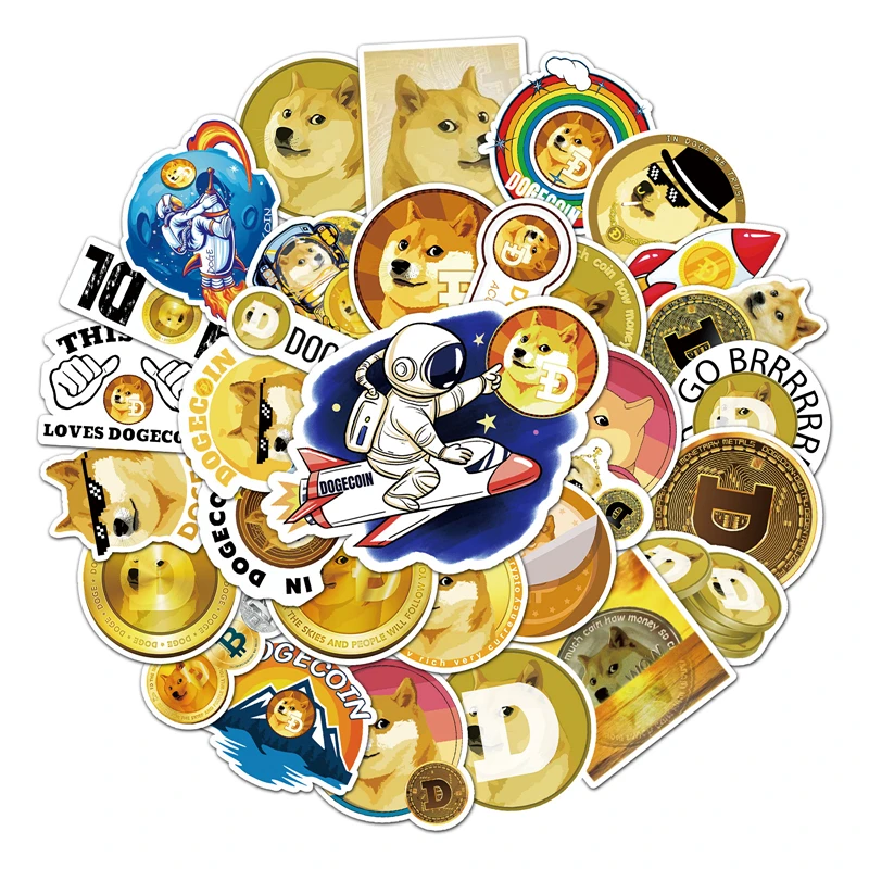 Cartoon Kawaii Dogecoin Stickers for Laptop Suitcase Stationery Waterproof Decals Album Graffiti Kids Keepsake Toys Gifts