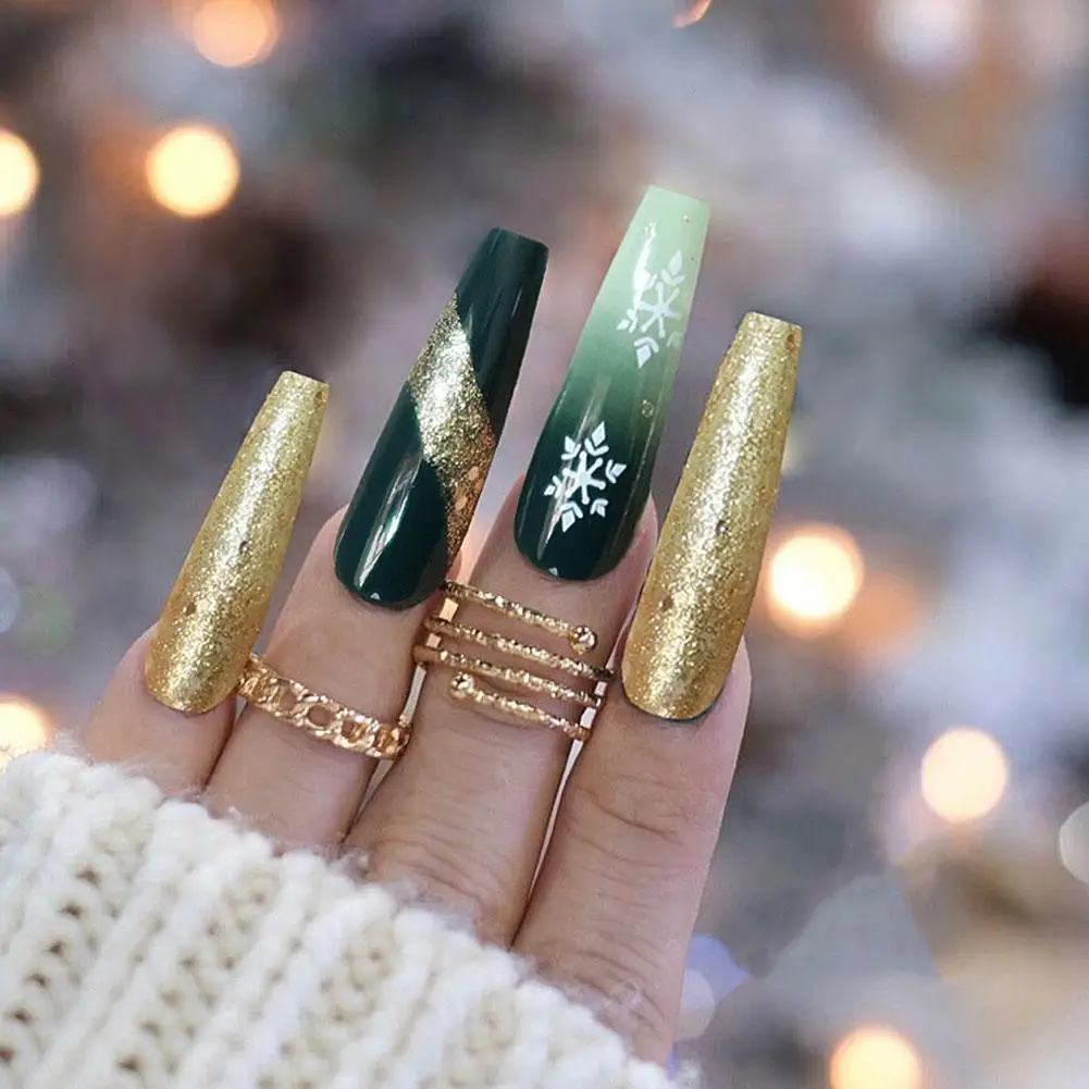 

Christmas Nail Patch Long Style Red Series Wearable Nail Finished False Removable Manicure New Self-service Year Autumn/Win Y4M1