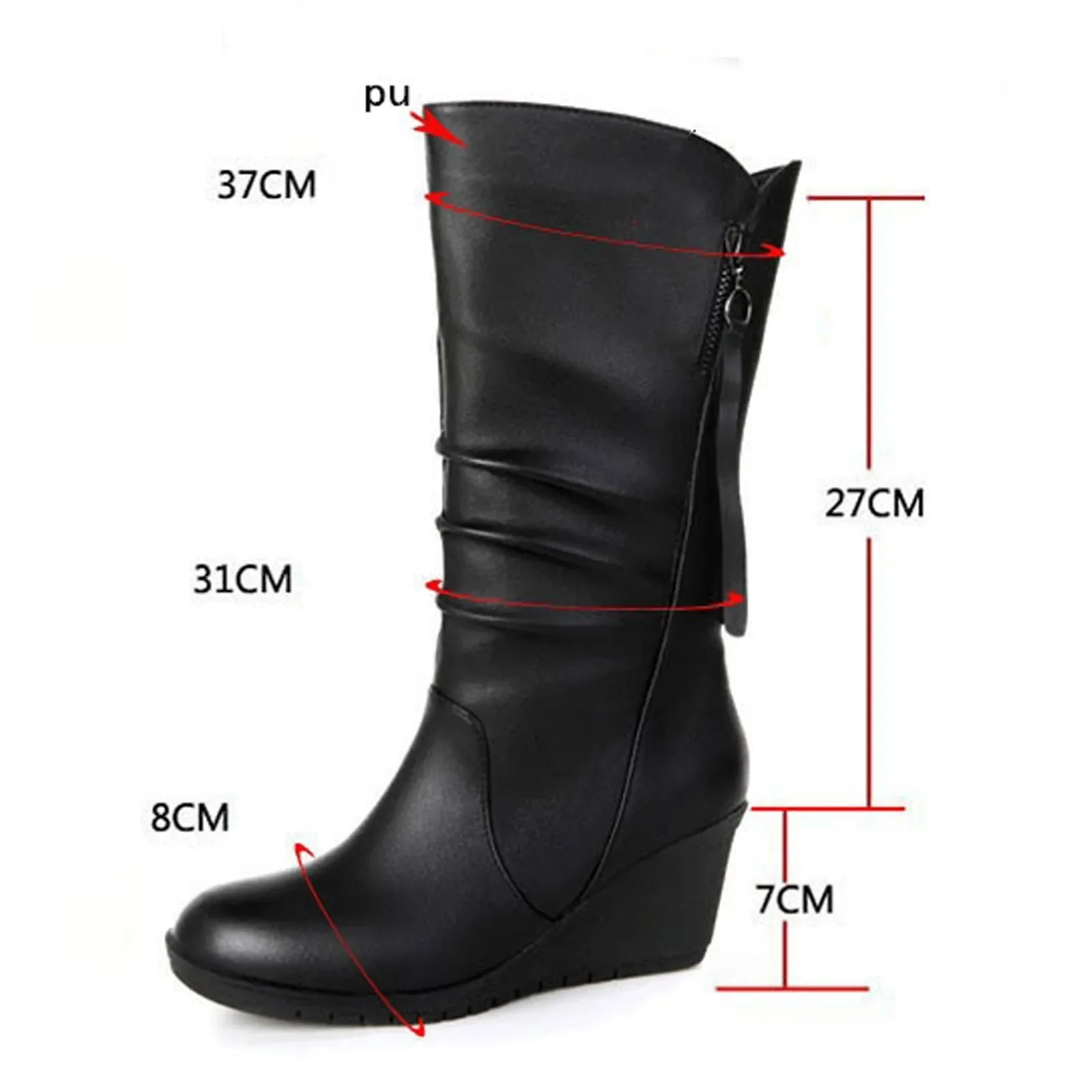 2025Winter Women's Boots Plush Warm Snow Boots Fashion Mid-calf High Heel Boots for Women High-quality Leather Boot Botas Mujer