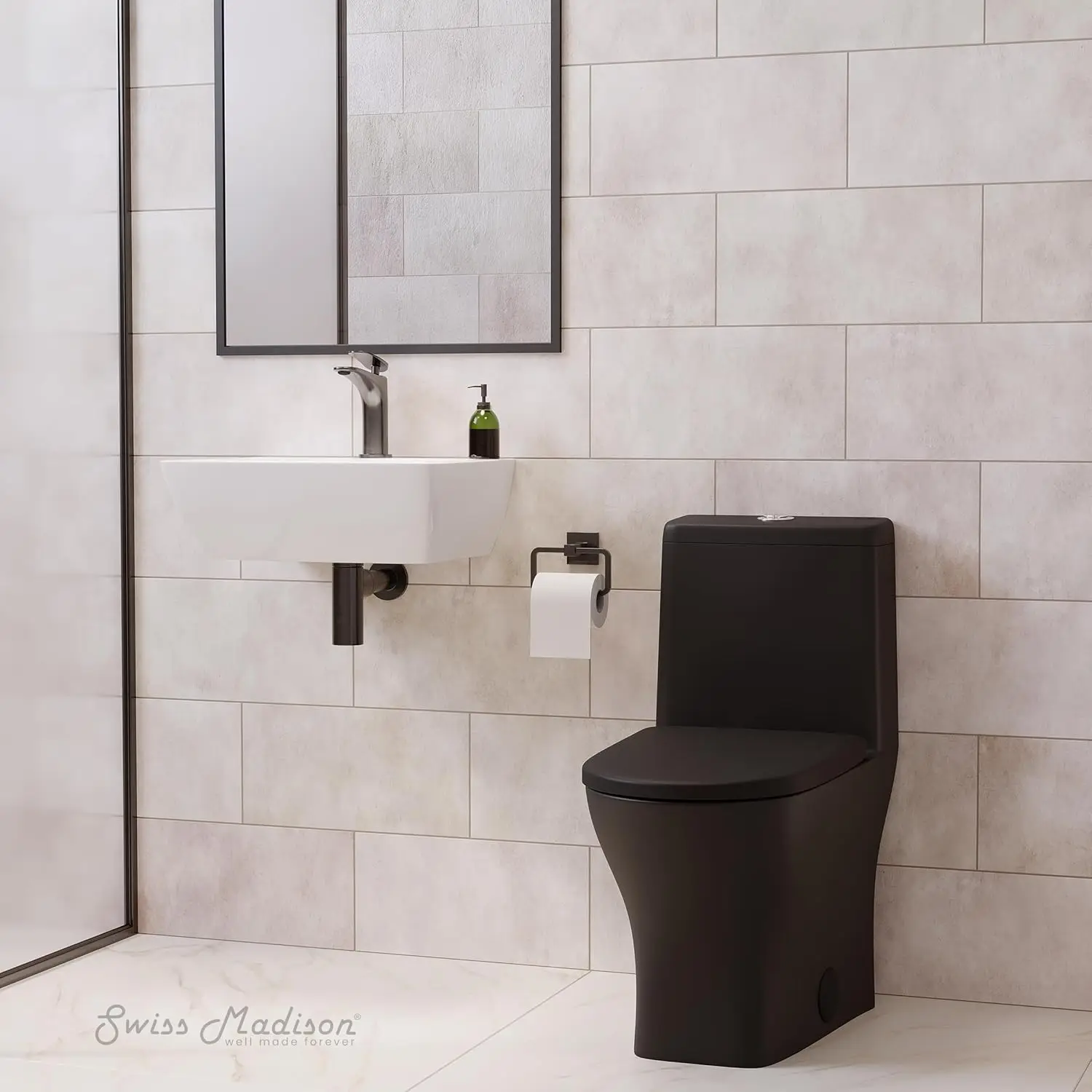 Sublime II One-Piece Round Toilet Dual-Flush 1.1/1.6 gpf in Matte Black Dual Flush Fully Glazed And Skirted Trapway 6