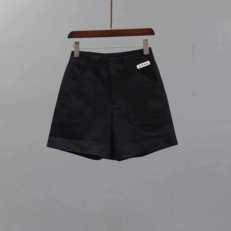 Minimalist 2024 Summer New Denim Shorts Women's Solid High Waist Button Spliced Pockets Loose Casual Versatile Wide Leg Trousers