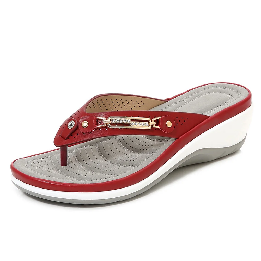 2023 Women Flip Flops Metal Button Slides Slippers Beach Sandals Non-slip Casual Wedge Shoes Female Summer Slippers Sandals 