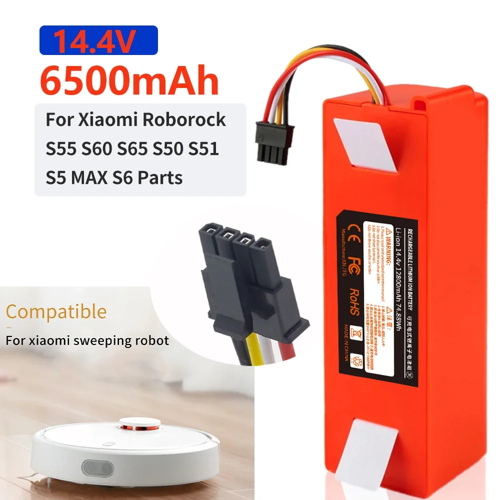 

14.4V 12800mAh Robotic Vacuum Cleaner Replacement Battery For Xiaomi Roborock S55 S60 S65 S50 S51 S5 MAX S6 Parts