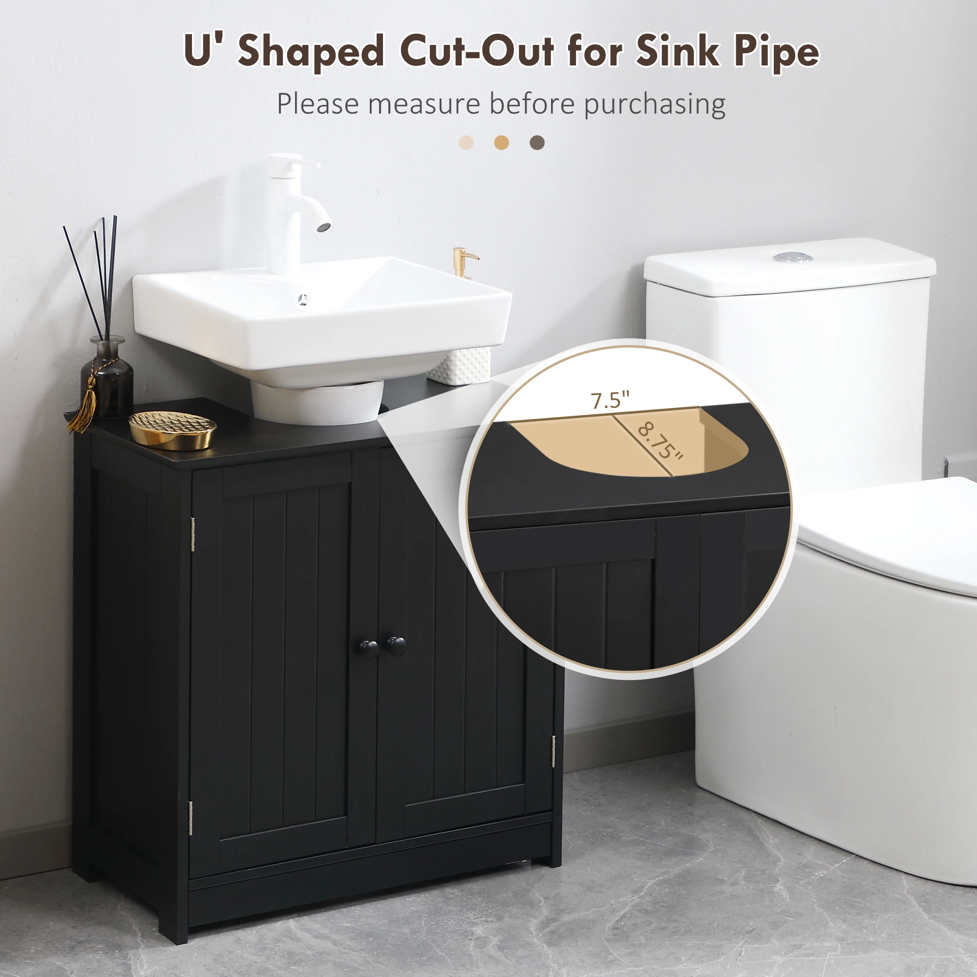 Homcom under Sink Bathroom Cabinet with 2 Doors and Shelf, Pedestal Sink Bathroom Vanity Cabinet, Black 4