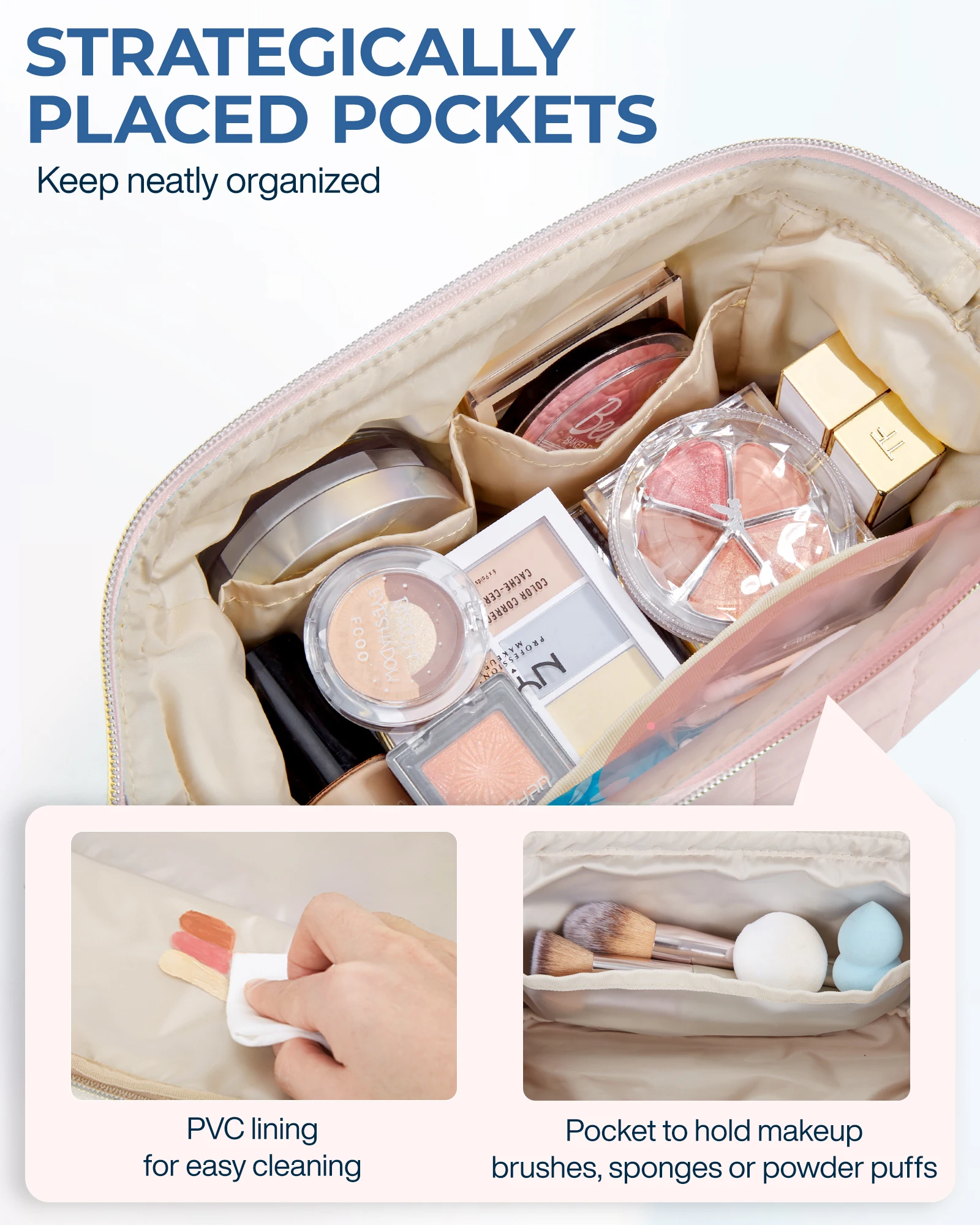 BAGSMART Makeup Bag Puffy Padded Make Up Bags for Women Makeup Organizer Case Wide-open Pouch Toiletry Bag Travel Essentials 4