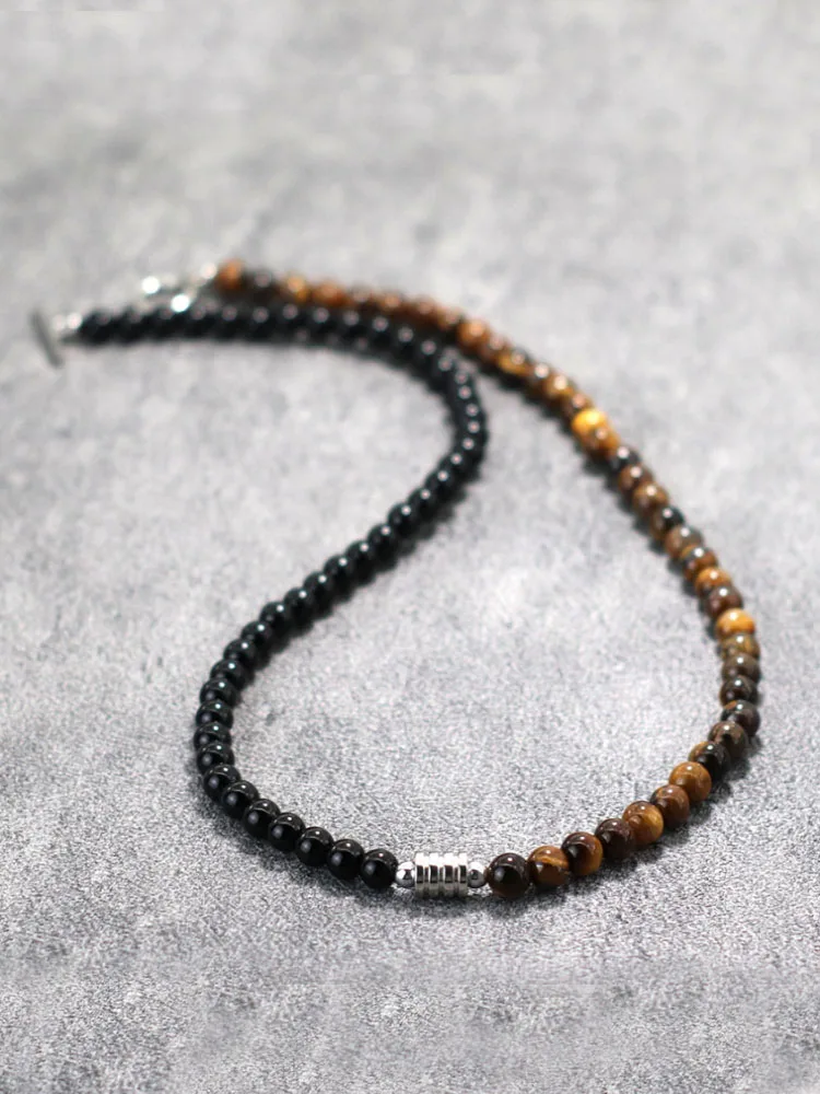 Trendy Herren Halskette 6mm Natürliche Karte Obsidian Stein Halskette Für Männlichen Hiphop Rock Punk Halskette Edelstahl Männer Zubehör – Detail 4