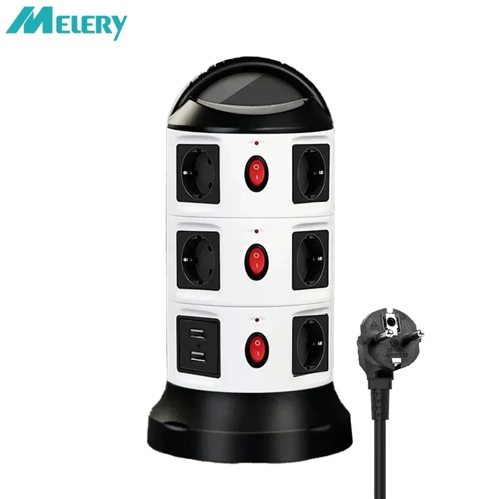 Melery Multiple Power Strip Vertical EU Eectrical Plug Tower Outlet Socket USB  Surge Protector Circuit 1.8m Extension Cord