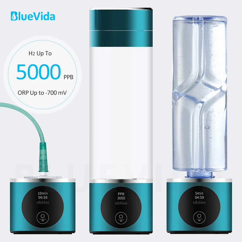 BlueVida New 8th Generation Nano Hydrogen Water Generator Bottle DuPont SPE/PEM Water Hydrogenator With H2 Inhaler-Touch Button bluevida hydrogen rich water generator bottle dupont spe