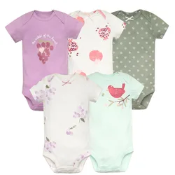 Pack of 5 Cotton Baby Bodysuits - Fashionable Infant Jumpsuits with Cartoon Designs - 24M (Beige)