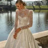 Exquisite Wedding Dresses A-Line Bridal Gowns Lace Appliques Full Sleeves High Neck Robe For Party Vestidos De Novia Customized 1