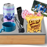 Couch Cup Holder with Sturdy Bamboo Bottom Tray and Anti-Spill Washable Silicone Liner for Eating on Couch or Bed TV-Watching 1