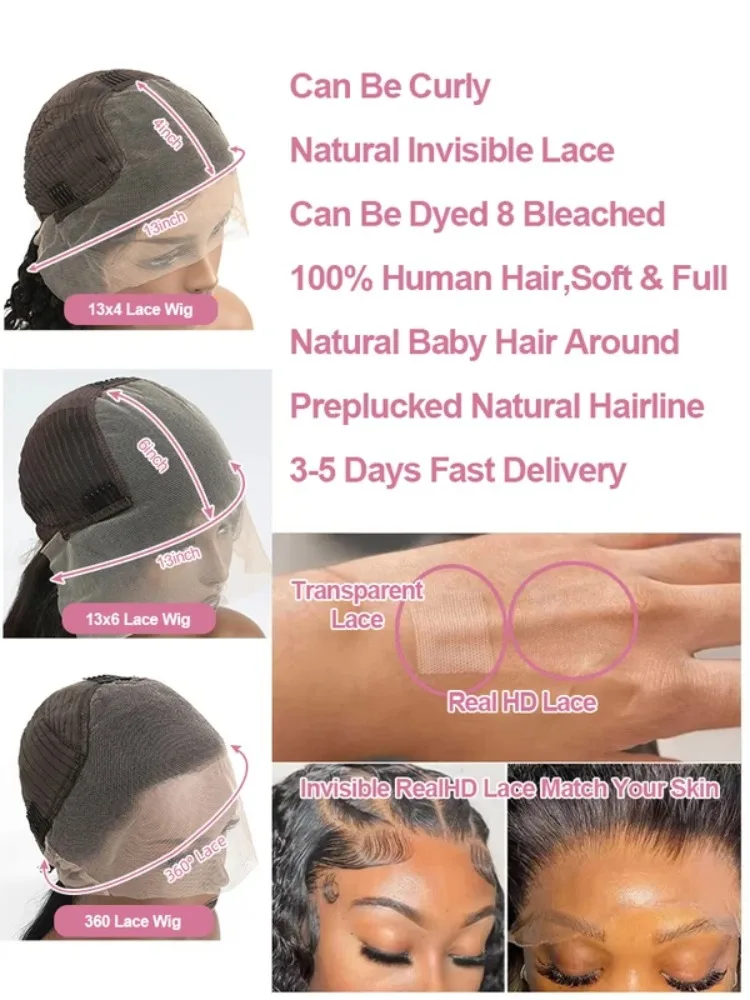 40 Inch 100% Human Hair Loose Deep Wave Curly 13x4 13x6 HD Lace Frontal Wig Brazilian Human Hair 250%