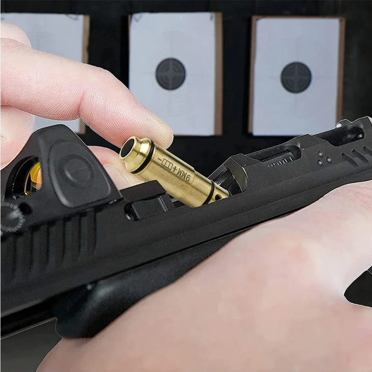 Laser Bore Sight Tactical 9mm Red Dot Laser Training Bore Sight 9x19mm/380ACP/40S&W/223Rem Laser Training Bullet Dry Fire Trainer Cartridge