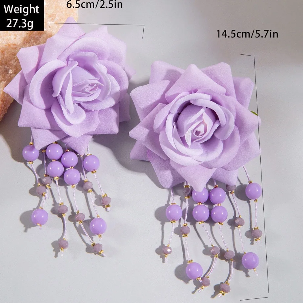 Multicolor Rose Flower Tassel Earrings for Women Party Jewelry