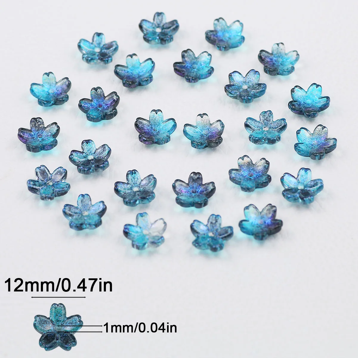 Handcrafted Cherry Blossom Glass Beads – 12mm, Blue Hole Accents, DIY Jewelry Making Supplies