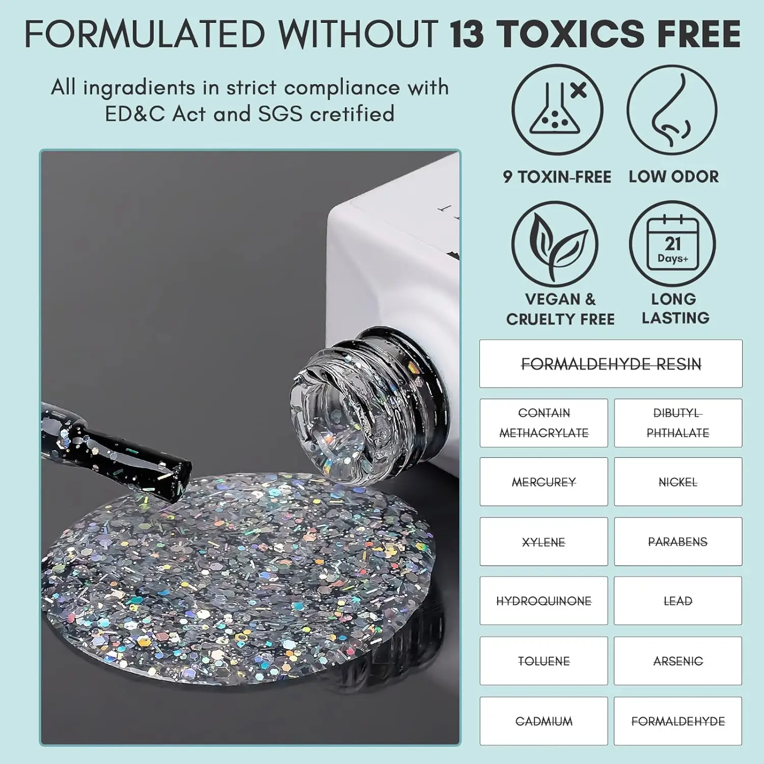 Glitter Gel Top Coat Nail Polish No Wipe Clear Glitter Gel Nail Polish Top Coat for Blooming Cat Eye Acrylic Powder