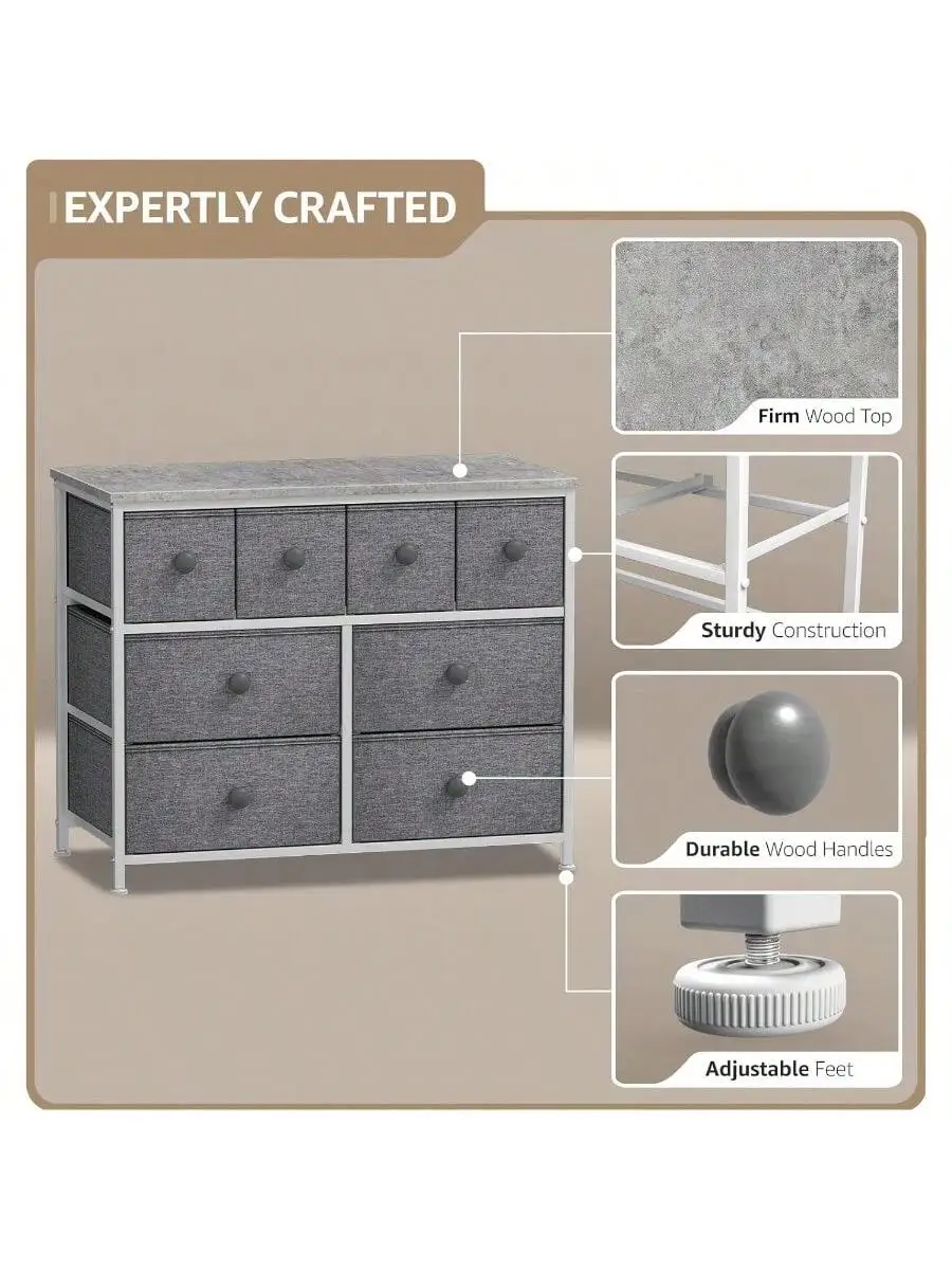 Sorbus Dresser with 8 Drawers - Chest Clothing Organizer Unit with Steel Frame Wood Top Knob Handle Easy Pull Fabric Bin 4