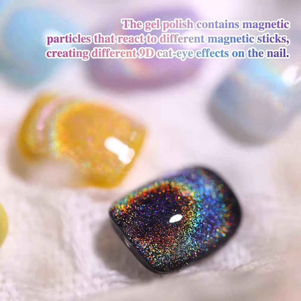 Vendeeni TPO HEMA FREE 유니버설 레이저 레인보우 캣아이 젤 네일 폴리쉬 마그네틱 UV 소크 오프 젤 바니시는 모든 베이스 컬러와 어울립니다