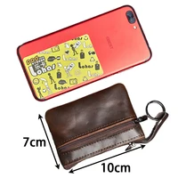 Mini porte-monnaie en cuir unisexe, simple, portable, première couche, cuir de vachette, rétro, fait à la main, fermeture éclair, petit portefeuille, étui à clés 4