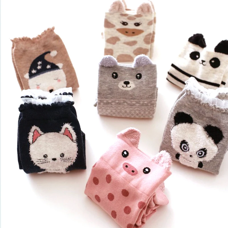 

New Women Autumn Winter Cute 3d Ears Cartoon Animal Cotton Socks For Woman Hiking Standard Chasractter Socks Sport