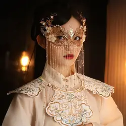 Vintage Hanfu Mask Modeling Props Cosplay Tassel Veil Cover Up Gold Accessories Headdress Hanfu Mask For Women