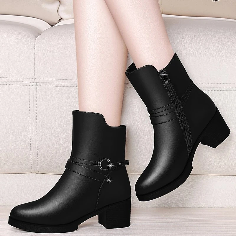 Botines de cuero para botas cortas de tacón alto para mujer, zapatos de vestir formales para de boda, erf4 estilo inglés, Invierno|Botas hasta el tobillo| - AliExpress