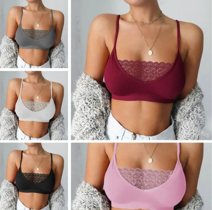 

Women Camisole Tube Tops Sexy Lingerie Lace Cropped Tops Ladies Bra With Padded Crop Camis Top Basic Tank