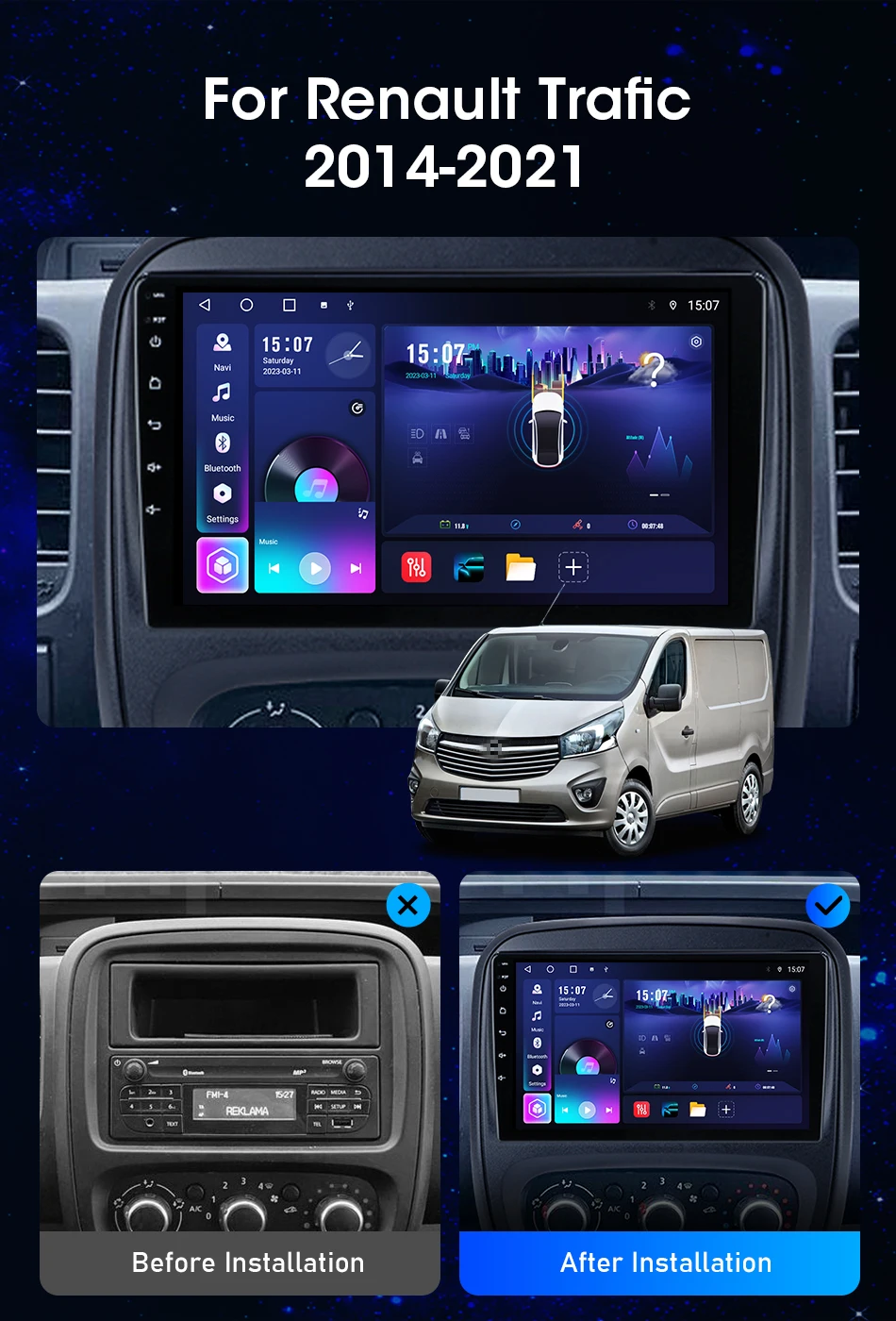 Srnubi 4G+WIFI Auto Carplay Für Renault Trafic 3 2014 -2021 2din Multimedia Player Automobil Intelligente Systeme Touchscreen – Detail 3
