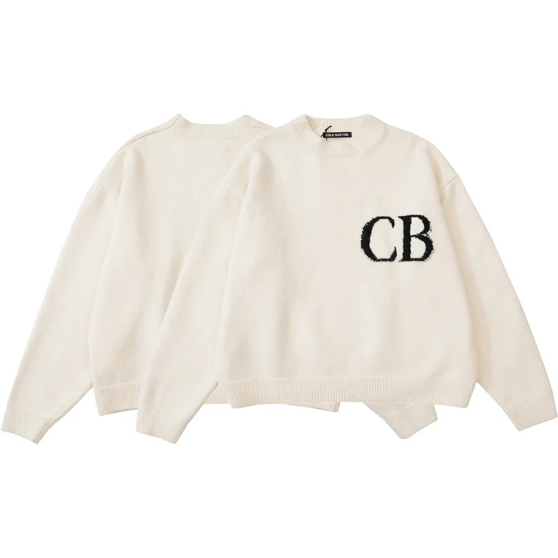 

Women Letter Crew-neck Sweater Solid Color Knitted Pullover Sweater Vintage Outfit Puff Long Sleeve Loose Knitwear Jumper