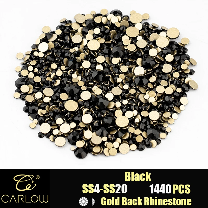 Shiny Gold Back Glass Crystal Rhinestones for DIY Crafts and Nail Art - 1440 Pieces