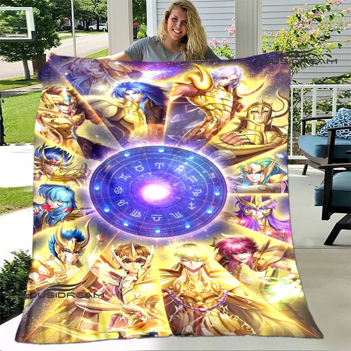 Knights of the Zodiac Cartoon printed blanket warm flannel blanket soft and comfortable home travel bed blanket birthday gift 3