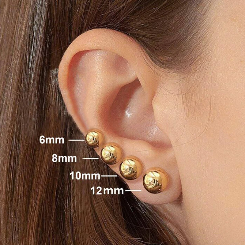 Round Stainlesss Steel Ball Stud Earring for Women,Simple Polished Ball Earring Hypoallergenic Jewelry 6mm-12mm 3