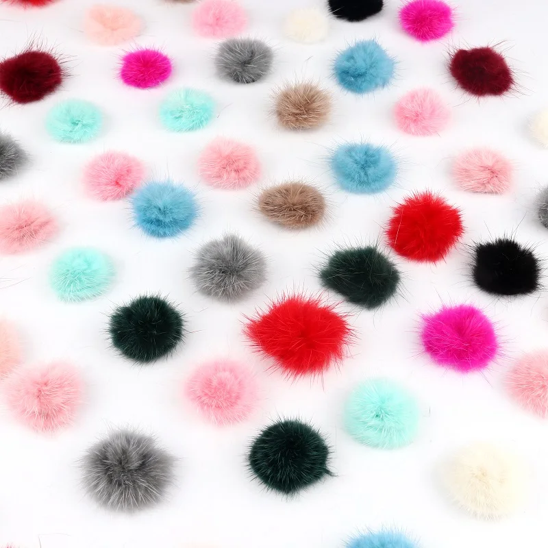 10pcs/lot 3cm Fur Pompom Real Mink Fur Balls 30mm Mini Pom Poms DIY Pompon Decro For Hats Cap Scarf Gloves Keychain