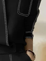 Freeacy Women's 2025 Autumn New Casual Clothes Stand Collar Long Sleeves Top & High Waist Wide Leg Pants High Street Outfits - Image 4