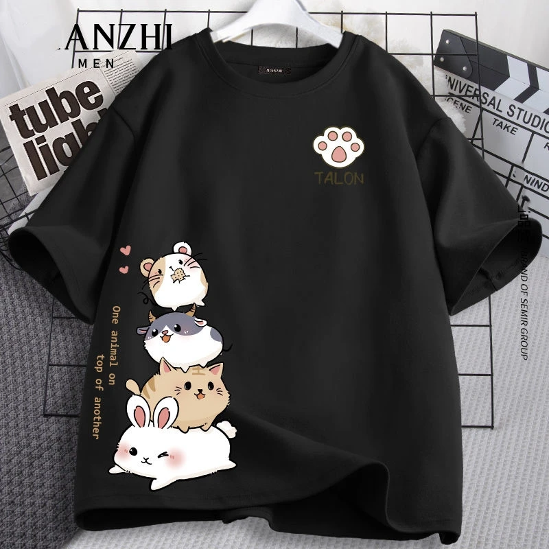 Kids Summer Cotton Short Sleeve T-Shirt Top Cute Critter Print Girls School T-Shirt Home Soft Pajama T-Shirt Street Tee Tops 4