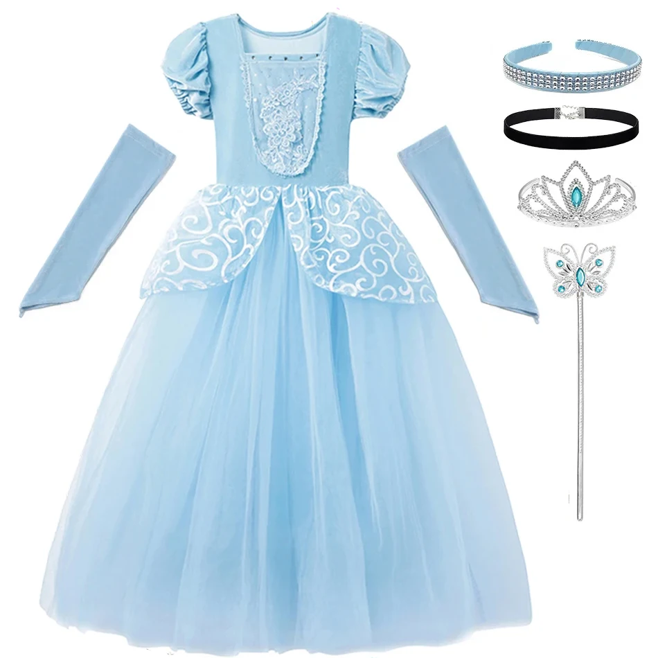 Cenerentola Dress For Girls Kids Birthday Party Ball Gown Girls Lace Paillettes Princess Dress Costume Di Halloween Per Bambini 2-10 Anni
