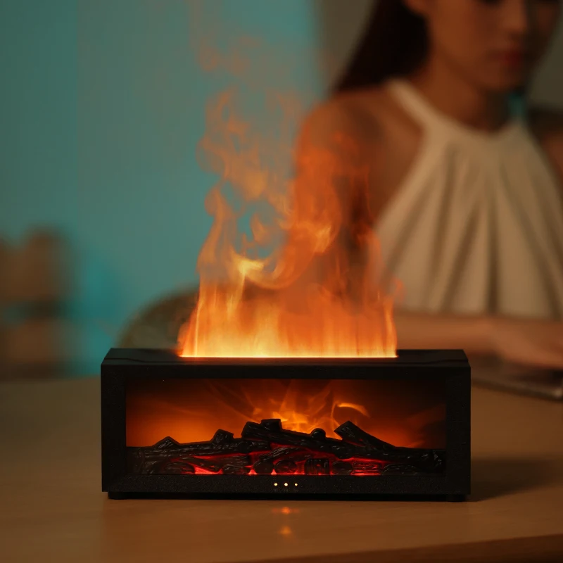 USB Fireplace Aroma Diffuser & Humidifier 5.07oz Soundwave technology Essential Oil Mist Maker Colorful Flame Night Light