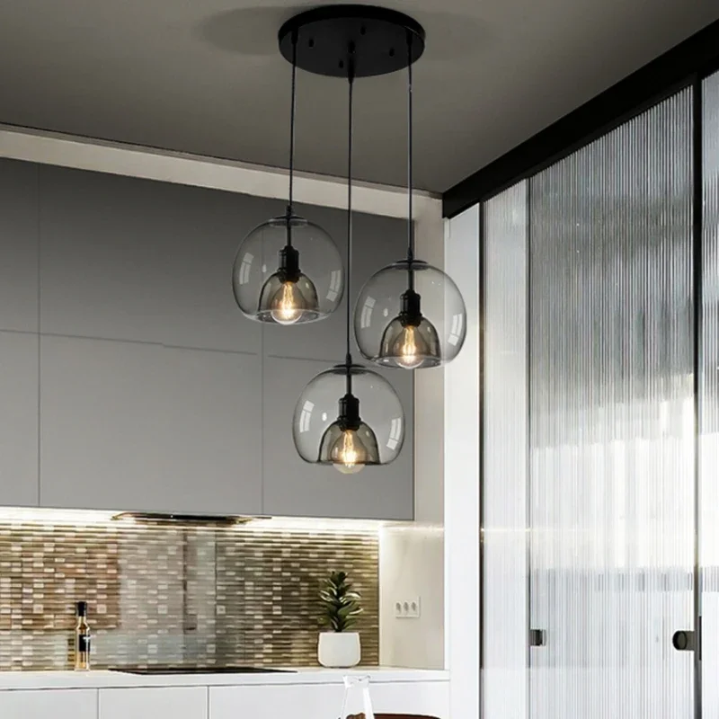 Nordic Minimalism Grey Glass Pendant Lights Modern Restaurant Milk Tea Shop Decoration Chandelier Home Bedroom LED Lights Luster pendant lights pendant lamp chandelier lighting