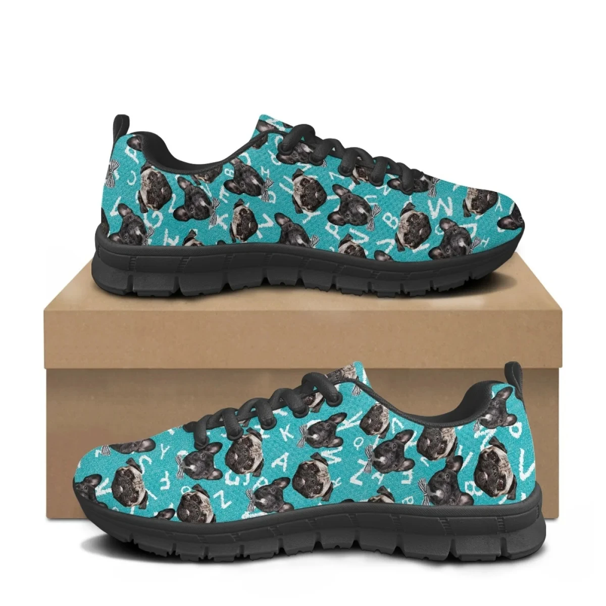 Kawaii Bullfighting Dog 3D Pattern Woman Sports Shoes Outdoor Ventilation Comfortable Walking Flats Mesh Non-slip Footwear New