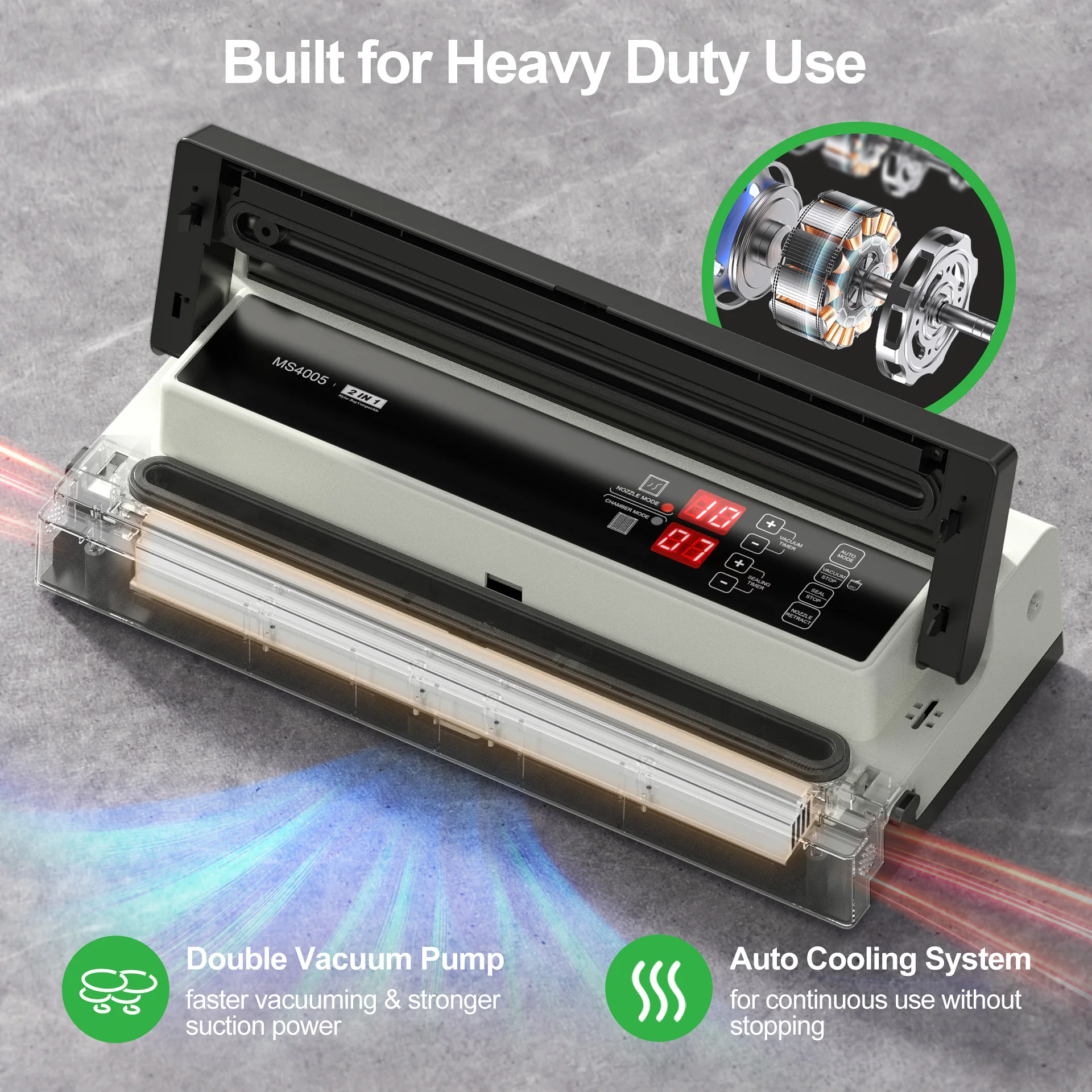 Food Vacuum Sealer MAGIC SEAL MS4005 Commercial Vacuum Sealer Machine Meat Sealer Vacuum Packing Machine Compatible with Mylar Bags Packer For Bag Sealer Food Vacuum Sealer Portable Sealing Machine